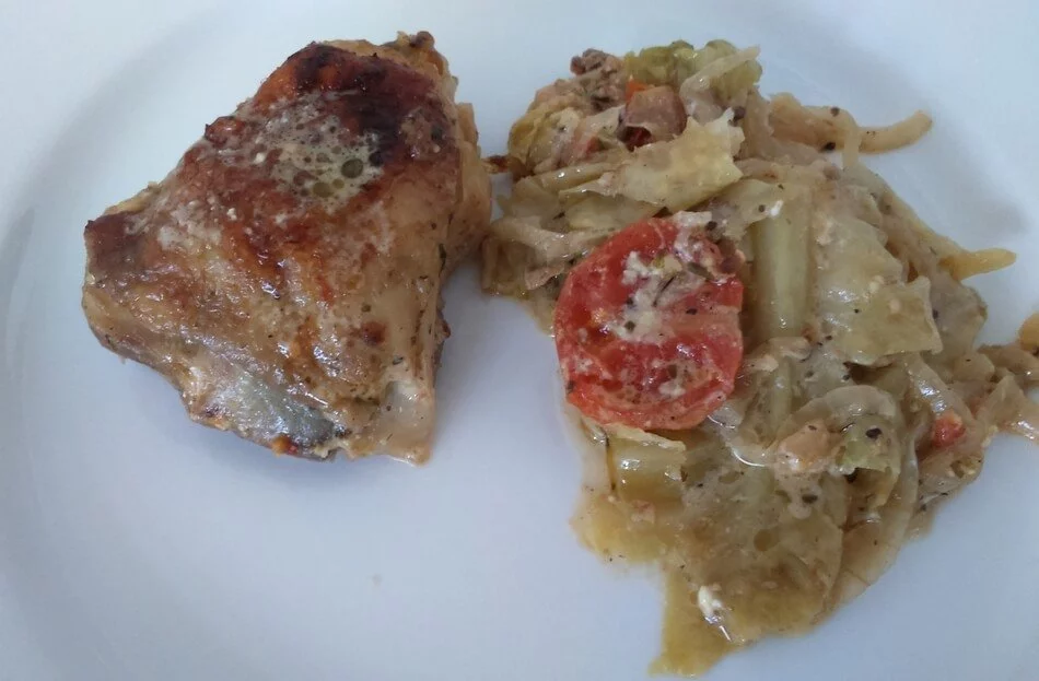 One dish keto chicken and baby cabbage dinner