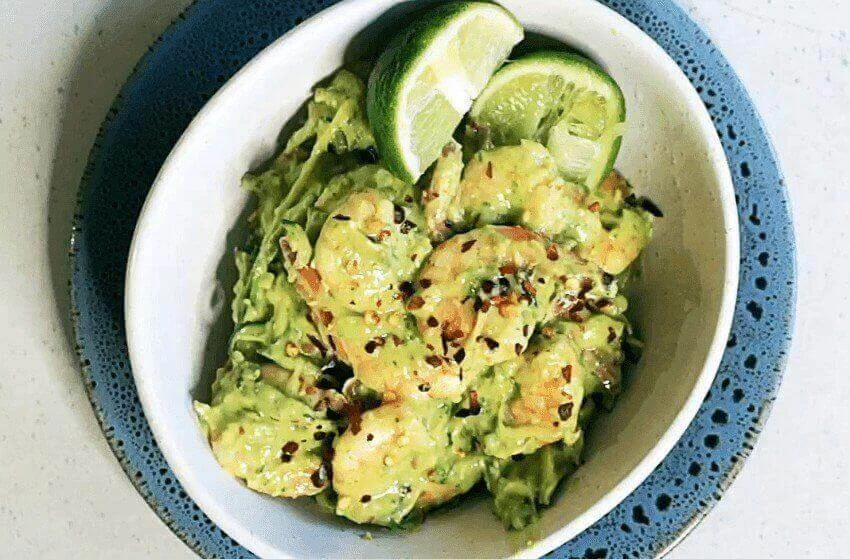 Zucchini Noodles with Avocado Shrimp Pesto